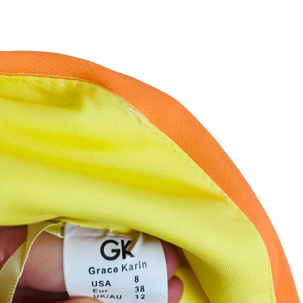 Grace Karin NWT Yellow & Coral Orange Color Block Pleated Maxi Dress Size Size 8 - Picture 7 of 9